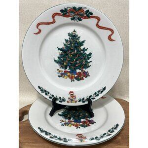 SET OF 2 ORIGINS NEWCOR FINE PORCELAIN CHRISTMAS MORNING PLATES 1994 10 Inch